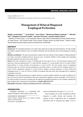 Management of Delayed Diagnosed Esophageal Perforation