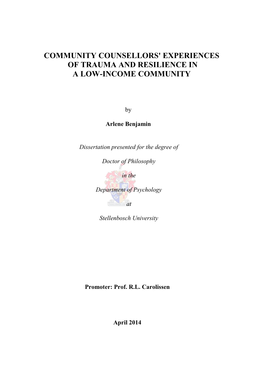 Community Counsellors' Experiences of Trauma and Resilience in a Low-Income Community