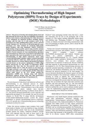 Optimizing Thermoforming of High Impact Polystyrene (HIPS) Trays by Design of Experiments (DOE) Methodologies