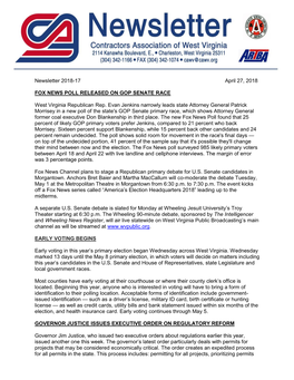 Newsletter 2018-17 April 27, 2018 FOX NEWS POLL RELEASED ON