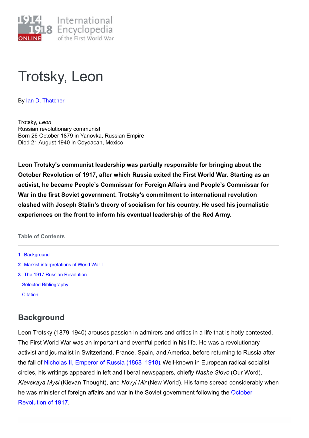 Trotsky, Leon | 1914-1918-Online