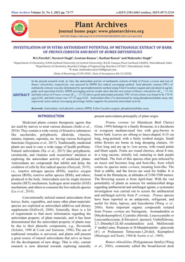 Investigation of in Vitro Antioxidant Potential Of