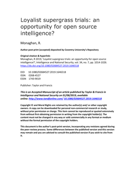 Loyalist Supergrass Trials: an Opportunity for Open Source Intelligence?