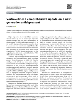 Vortioxetine: a Comprehensive Update on a New- Generation Antidepressant