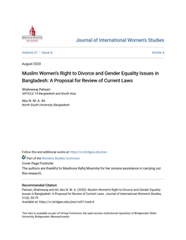 Muslim Women's Right to Divorce and Gender Equality Issues In