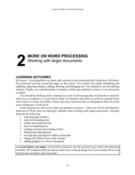 2MORE on WORD PROCESSING Working with Larger Documents