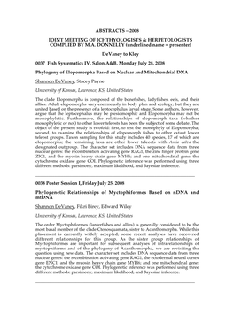 Abstracts – 2008 Joint Meeting of Ichthyologists & Herpetologists Complied by M.A