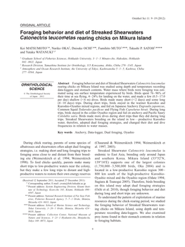 Foraging Behavior and Diet of Streaked Shearwaters Calonectris Leucomelas Rearing Chicks on Mikura Island