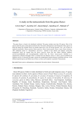 A Study on the Nutraceuticals from the Genus Rumex