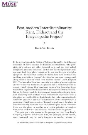 Post-Modern Interdisciplinarity: Kant, Diderot and the Encyclopedic Project1