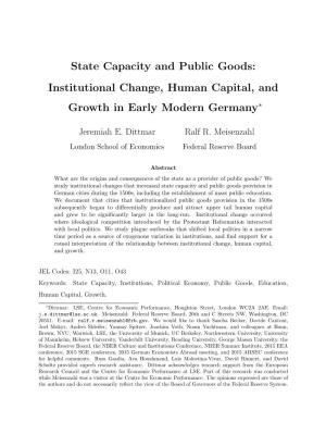 Institutional Change, Human Capital, and Growth in Early Modern Germany∗