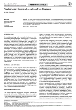 Tropical Urban Lichens: Observations from Singapore