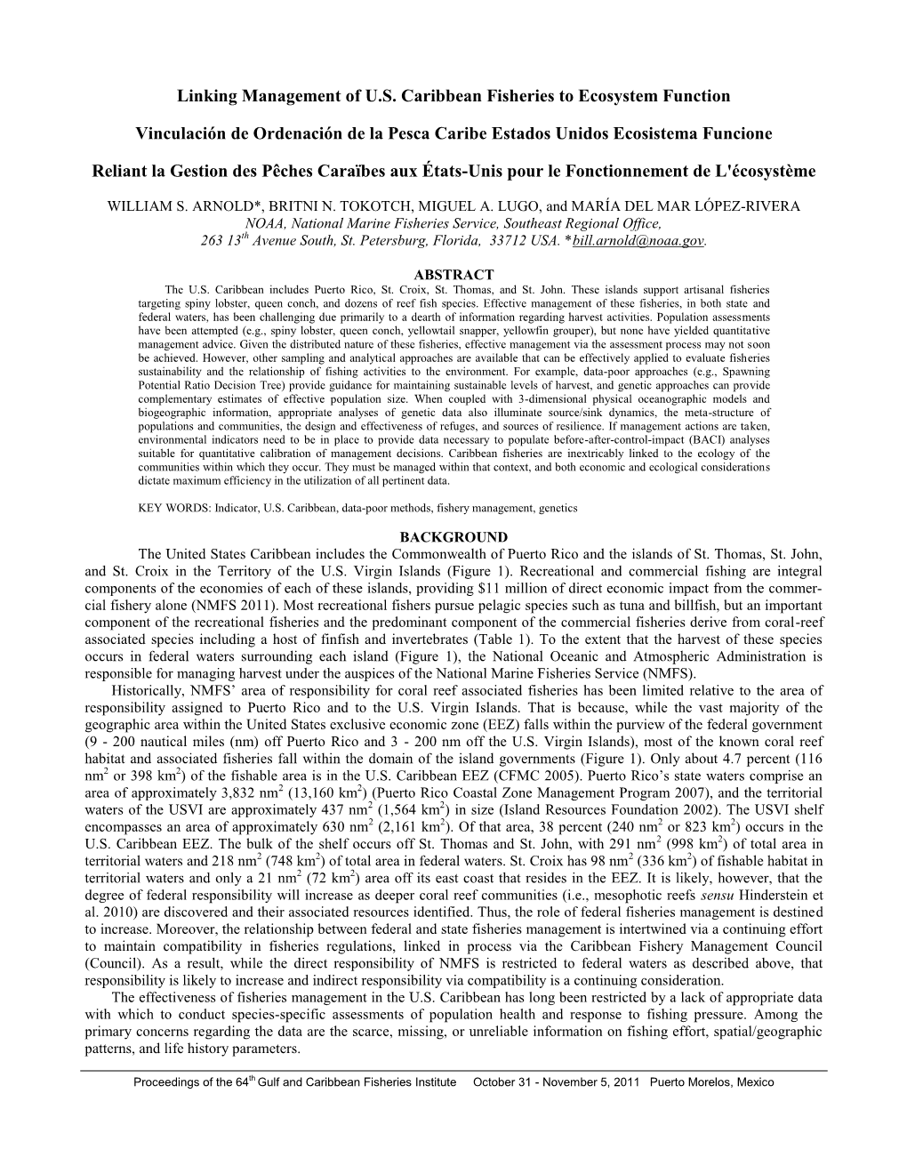 Linking Management of U.S. Caribbean Fisheries to Ecosystem Function