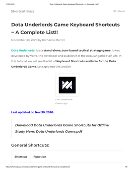 Dota Underlords Game Keyboard Shortcuts ~ a Complete List!!