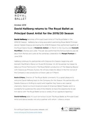 David Hallberg Returns to the Royal Ballet As Principal Guest Artist for the 2019/20 Season