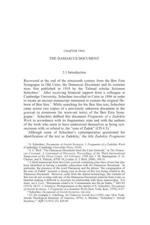 THE DAMASCUS DOCUMENT 2.1 Introduction Recovered at The