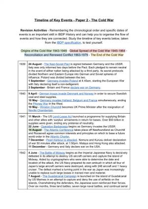 Timeline of Key Events - Paper 2 - the Cold War