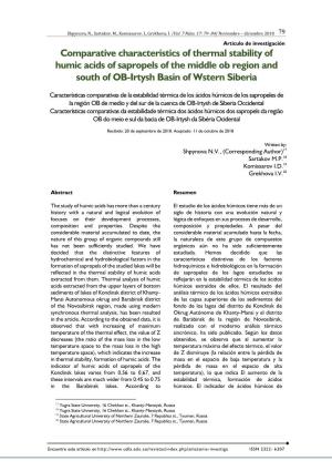 Comparative Characteristics of Thermal Stability of Humic Acids of Sapropels of the Middle Ob Region and South of OB-Irtysh Basin of Wstern Siberia