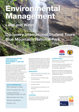 Environmental Management: Discovery International Study Tours, Blue Mountains National Park