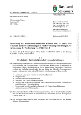 Verordnung Der Bezirkshauptmannschaft Leibnitz Vom 16