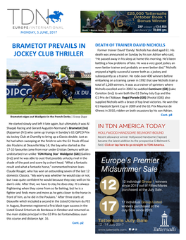Brametot Prevails in Jockey Club Thriller Cont