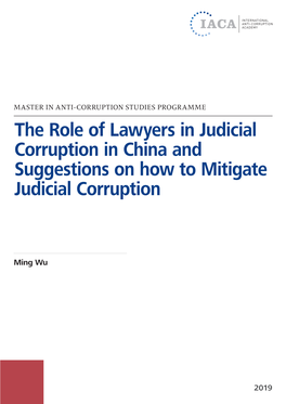 The Role of Lawyers in Judicial Corruption in China and Suggestions on How to Mitigate Judicial Corruption