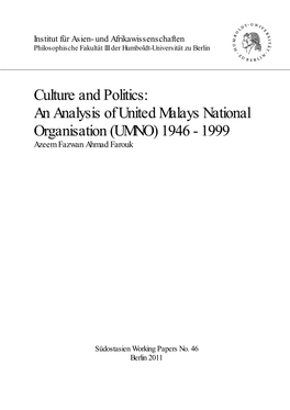 An Analysis of United Malays National Organisation (UMNO) 1946 - 1999 Azeem Fazwan Ahmad Farouk