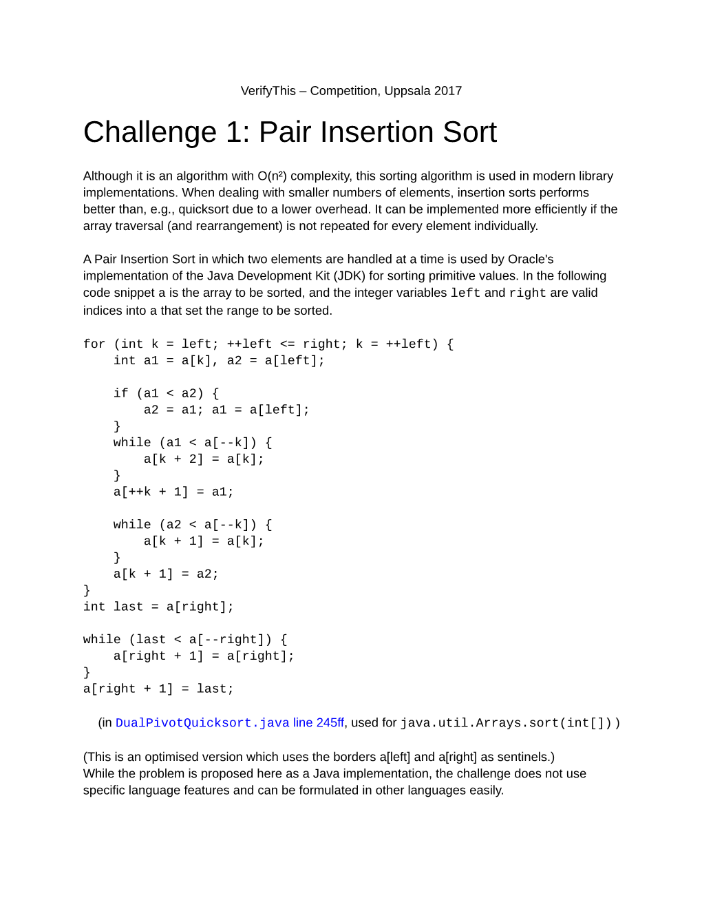 Challenge 1: Pair Insertion Sort