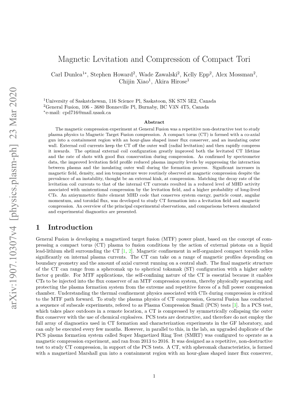 Magnetic Levitation and Compression of Compact Tori