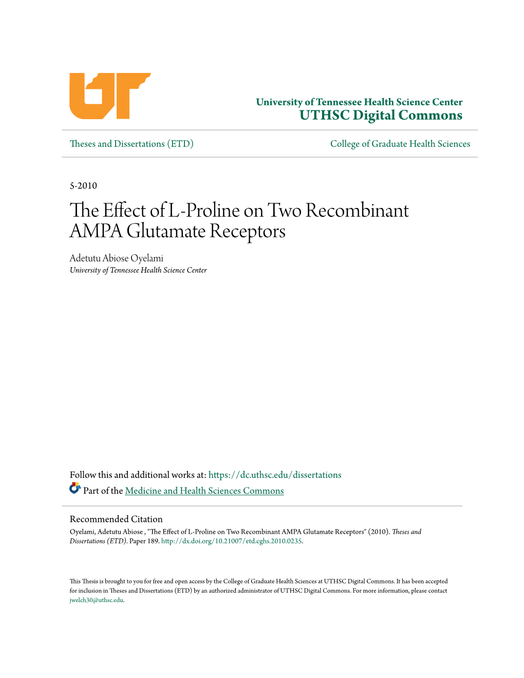 The Effect of L-Proline on Two Recombinant AMPA Glutamate Receptors