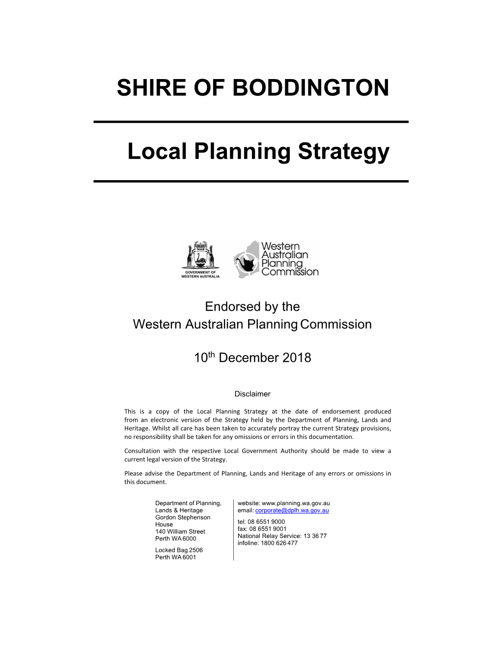 Shire of Boddington Local Planning Strategy