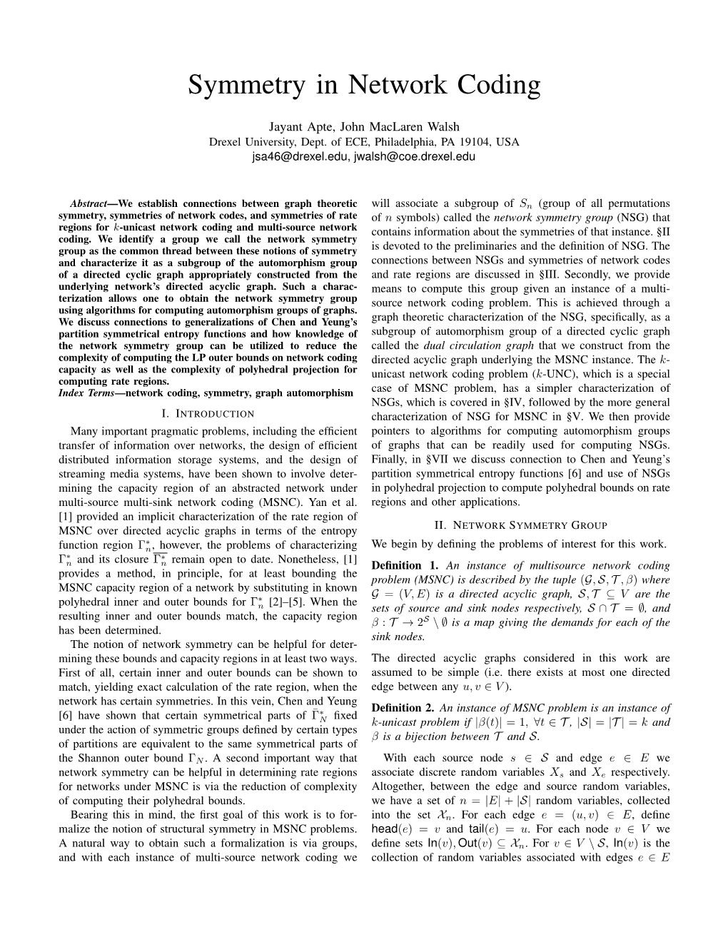 Symmetry in Network Coding