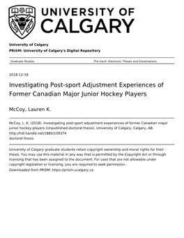 Investigating Post-Sport Adjustment Experiences of Former Canadian Major Junior Hockey Players