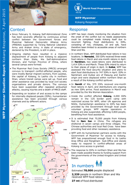 WFP Myanmar Sitrep Kokang Response 7 April 2015.Pdf