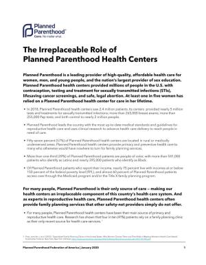The Irreplaceable Role of Planned Parenthood Health Centers