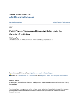 Police Powers, Trespass and Expressive Rights Under the Canadian Constitution