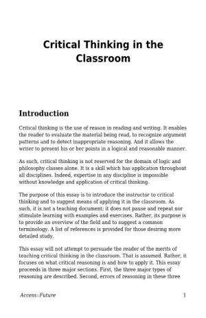 Critical Thinking in the Classroom