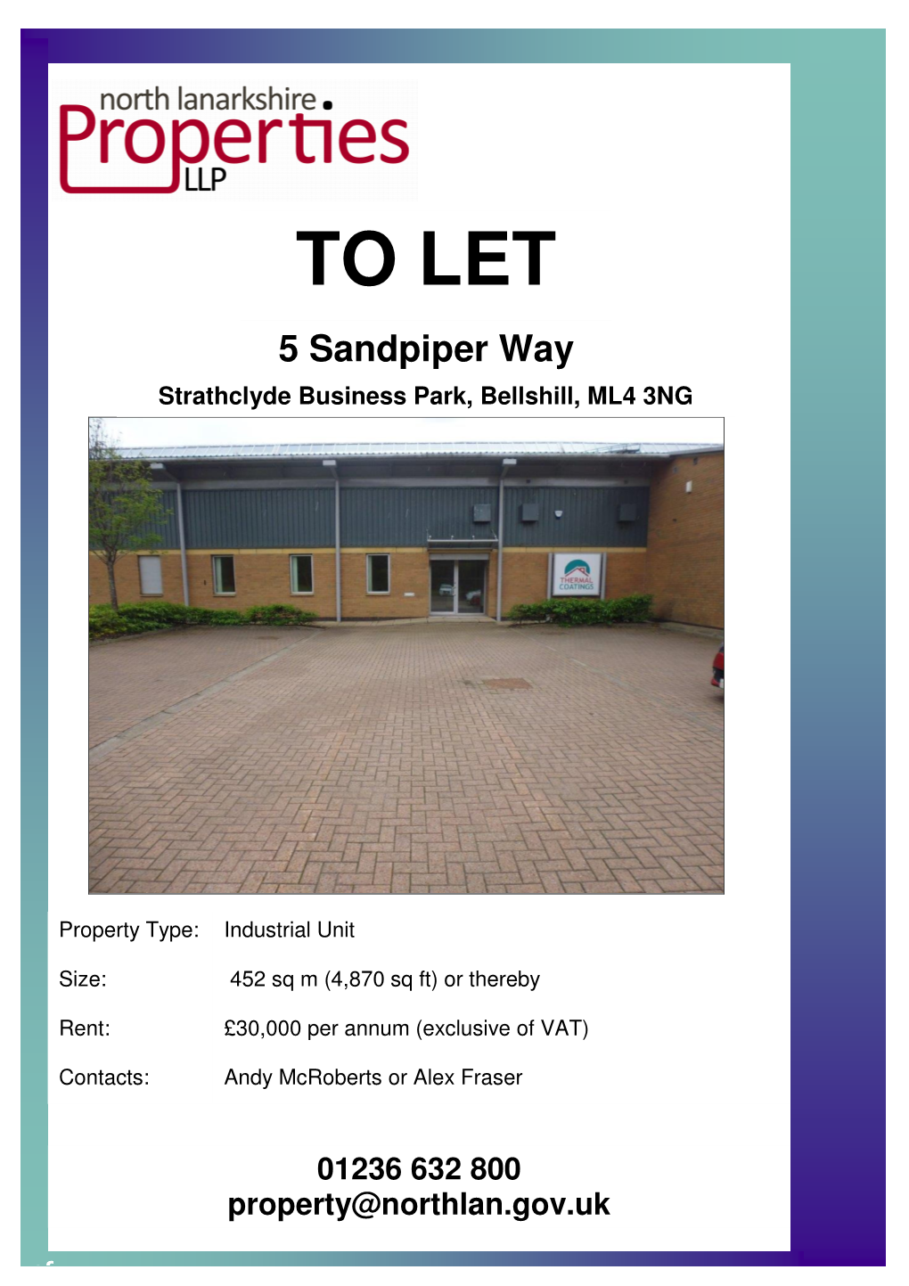 TO LET 5 Sandpiper Way Strathclyde Business Park, Bellshill, ML4 3NG