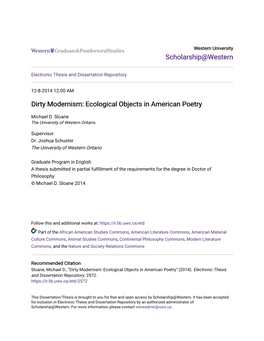 Ecological Objects in American Poetry