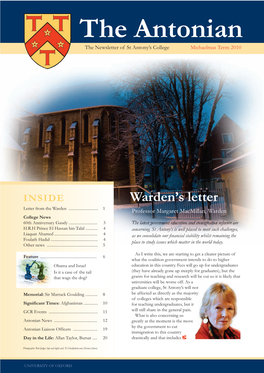 The Antonian the Newsletter of St Antony’S College Michaelmas Term 2010