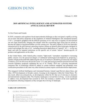 2019 Artificial Intelligence and Automated Systems Annual Legal Review