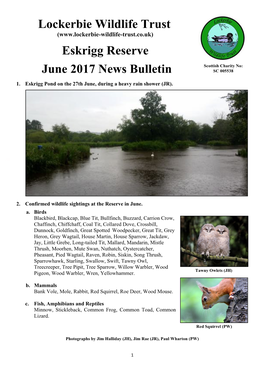 Lockerbie Wildlife Trust Eskrigg Reserve June 2017 News Bulletin