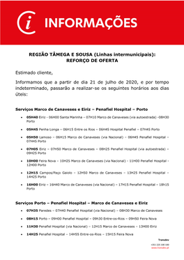 REGIÃO TÂMEGA E SOUSA (Linhas Intermunicipais): REFORÇO DE OFERTA