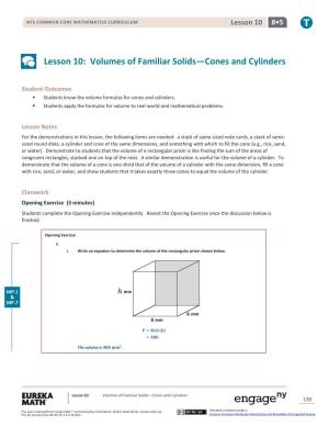 Lesson 10: Volumes of Familiar Solids―Cones and Cylinders