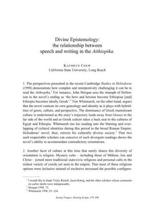 Divine Epistemology: the Relationship Between Speech and Writing in the Aithiopika