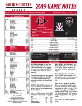 2019 Game Notes