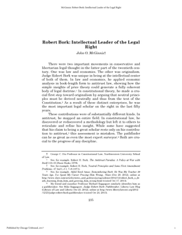 Robert Bork: Intellectual Leader of the Legal Right