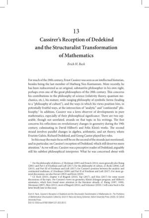 Cassirer's Reception of Dedekind and the Structuralist Transformation Of