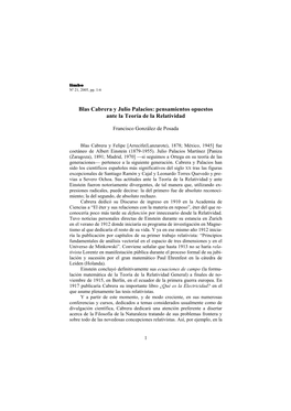 Blas Cabrera Y Julio Palacios: Pensamientos Opuestos Ante La Teoría De La Relatividad