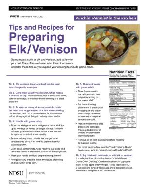 Tips and Recipes for Preparing Elk/Venison FN1733